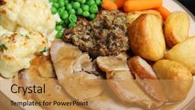  Presentation with cauliflower - PPT theme featuring british food - roast pork with stuffing roast background and a gold colored foreground