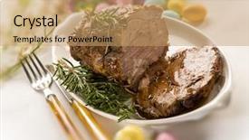  Presentation with meat - PPT theme with british food - roasted meat over easter table background and a coral colored foreground