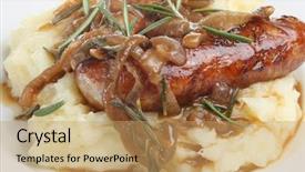  Presentation with food red - Slides with british food - sausages and mash background and a coral colored foreground