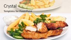  Presentation with food chips - Slide deck consisting of british food - two servings of fish background and a blonde colored foreground