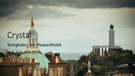  Presentation with historical heritage - Theme featuring british heritage - edinburgh city rooftop view background and a light gray colored foreground