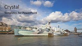  Presentation with london - Beautiful PPT layouts featuring british royal navy - london hms belfast backdrop and a light blue colored foreground