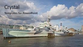  Presentation with medieval london - Beautiful presentation theme featuring british royal navy - london hms belfast backdrop and a light blue colored foreground
