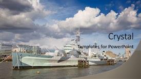  Presentation with medieval london - PPT layouts consisting of british royal navy - london hms belfast background and a light blue colored foreground