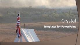  Presentation with british war - Cool new slides with stadium spot-light tower over blue sky backdrop and a light blue colored foreground