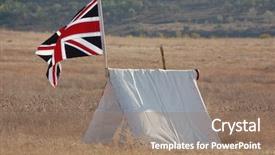  Presentation with british war - Audience pleasing PPT theme consisting of british soldier tent of crimean backdrop and a coral colored foreground