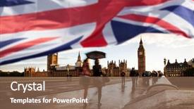  Presentation with union jack flag - Slides with british union jack flag and big ben clock tower and parliament house at city of westminster in the background background and a violet colored foreground