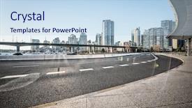  Presentation with empty road motion blur - PPT layouts featuring empty road go through downtown background and a sky blue colored foreground