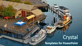  Presentation with apartment buildings - Presentation theme featuring vancouver harbor view with urban apartment buildings and bay boat in canada background and a ocean colored foreground