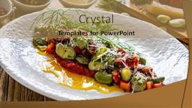  Presentation with broad - Theme consisting of broad-beans-salad-in-tomato background and a coral colored foreground