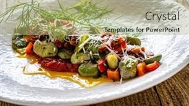  Presentation with broad - PPT layouts enhanced with broad-beans-salad-in-tomato background and a mint green colored foreground