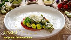  Presentation with broad - Theme featuring broad-beans-salad-in-tomato background and a tawny brown colored foreground