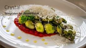  Presentation with broad - Slides featuring broad-beans-salad-in-tomato background and a coral colored foreground