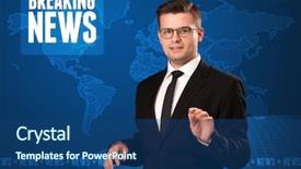  Presentation with broadcast - Beautiful theme featuring television presenter in front telling breaking news with blue modern background concept backdrop and a ocean colored foreground