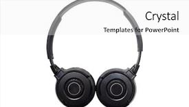  Presentation with broadcasting - Slide set having broadcasting free - headphones isolated under the white background and a  colored foreground