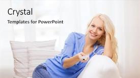  Presentation with television - Cool new slide deck with broadcasting free - television relax home and happiness backdrop and a sky blue colored foreground