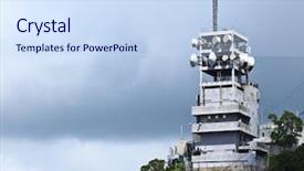 Presentation with broadcasting - PPT theme consisting of broadcasting tower background and a sky blue colored foreground