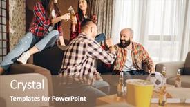  Presentation with broadcast - Slide set enhanced with broadcastr - football fans wathing tv broadcast background and a coral colored foreground