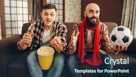  Presentation with broadcast - Beautiful PPT theme featuring broadcastr - two football fans wathing tv backdrop and a tawny brown colored foreground