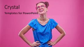  Presentation with pink and blue acrylic - Slide set featuring broadly smiling posing over pink background and a coral colored foreground