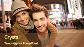  Presentation with quarter - Colorful PPT theme enhanced with broadway - couple standing in time square backdrop and a tawny brown colored foreground