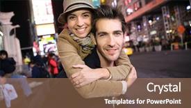  Presentation with quarter - Theme featuring broadway - couple standing in time square background and a coral colored foreground