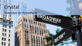  Presentation with broadway - Amazing slide set having broadway street sign lower manhattan backdrop and a light blue colored foreground