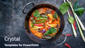  Presentation with thai - Amazing slides having broccoli - traditional thai kaeng phet red backdrop and a tawny brown colored foreground