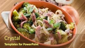  Presentation with healthy food - Presentation theme enhanced with broccoli-anchovy-and-onion-healthy background and a tawny brown colored foreground