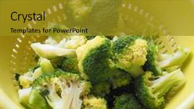  Presentation with vegan food - PPT theme having broccoli cabbage brassica oleracea vegetables background and a gold colored foreground