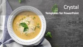  Presentation with cheddar - PPT theme with broccoli cheddar soup in bowl background and a gray colored foreground