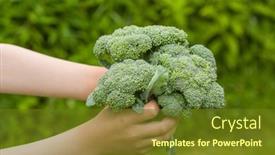  Presentation with fresh green broccoli - Colorful slide deck enhanced with broccoli-in-children-s-hands backdrop and a tawny brown colored foreground