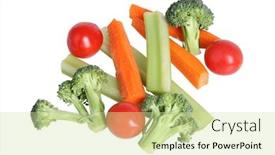  Presentation with celery - PPT theme featuring broccoli tomatoes celery and carrot sticks cut out on white background background and a soft green colored foreground