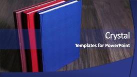  Presentation with old books on a wooden - Slide set featuring brochure 3 - three colorful books on wooden background and a ocean colored foreground