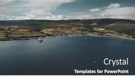  Presentation with ocean surface - Beautiful slide deck featuring brodick-ocean-ferry-terminal-aerial backdrop and a tawny brown colored foreground