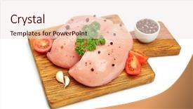  Presentation with chicken - Presentation theme having broilers - board with raw chicken breast background and a sky blue colored foreground