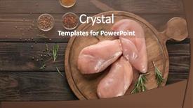  Presentation with raw meat - Beautiful slides featuring board with raw chicken fillet backdrop and a tawny brown colored foreground