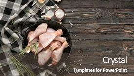  Presentation with chicken little chicks - Slide set having broilers - bowl with raw chicken legs background and a tawny brown colored foreground