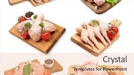  Presentation with chicken poultry farm white layer - PPT theme with different parts of raw chicken background and a coral colored foreground