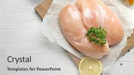  Presentation with raw meat - Beautiful slide set featuring broilers - raw chicken meat with spices backdrop and a light gray colored foreground
