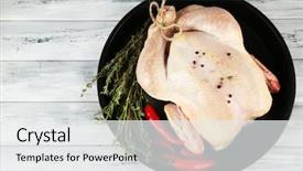  Presentation with chicken - Slide set with broilers - raw chicken on wooden table background and a white colored foreground