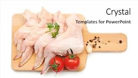  Presentation with chicken - PPT layouts featuring broilers - wooden board with fresh raw background and a sky blue colored foreground