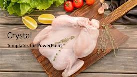  Presentation with thyme - Presentation design consisting of broilers - wooden board with whole chicken background and a coral colored foreground