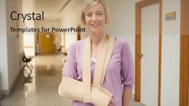  Presentation with moving patient to hospital bed - PPT theme having broken arm in sling background and a coral colored foreground