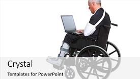  Presentation with wheelchair - Audience pleasing presentation theme consisting of broken arm sling - photo of an injured businessman backdrop and a white colored foreground