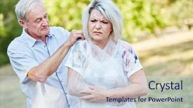  Presentation with helping man mouintain - PPT theme with broken arm with a sling background and a sky blue colored foreground