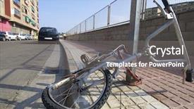  Presentation with abandoned - Cool new PPT layouts with broken bike abandoned in a street backdrop and a gray colored foreground