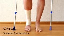  Presentation with broken leg - Beautiful presentation theme featuring broken bones - bandage on the leg backdrop and a yellow colored foreground