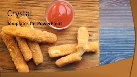  Presentation with cutting board - Amazing theme having broken bread - delicious fried cheese sticks backdrop and a gold colored foreground