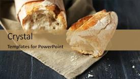  Presentation with bread - Slides with broken bread - fresh baguette on wooden table background and a coral colored foreground